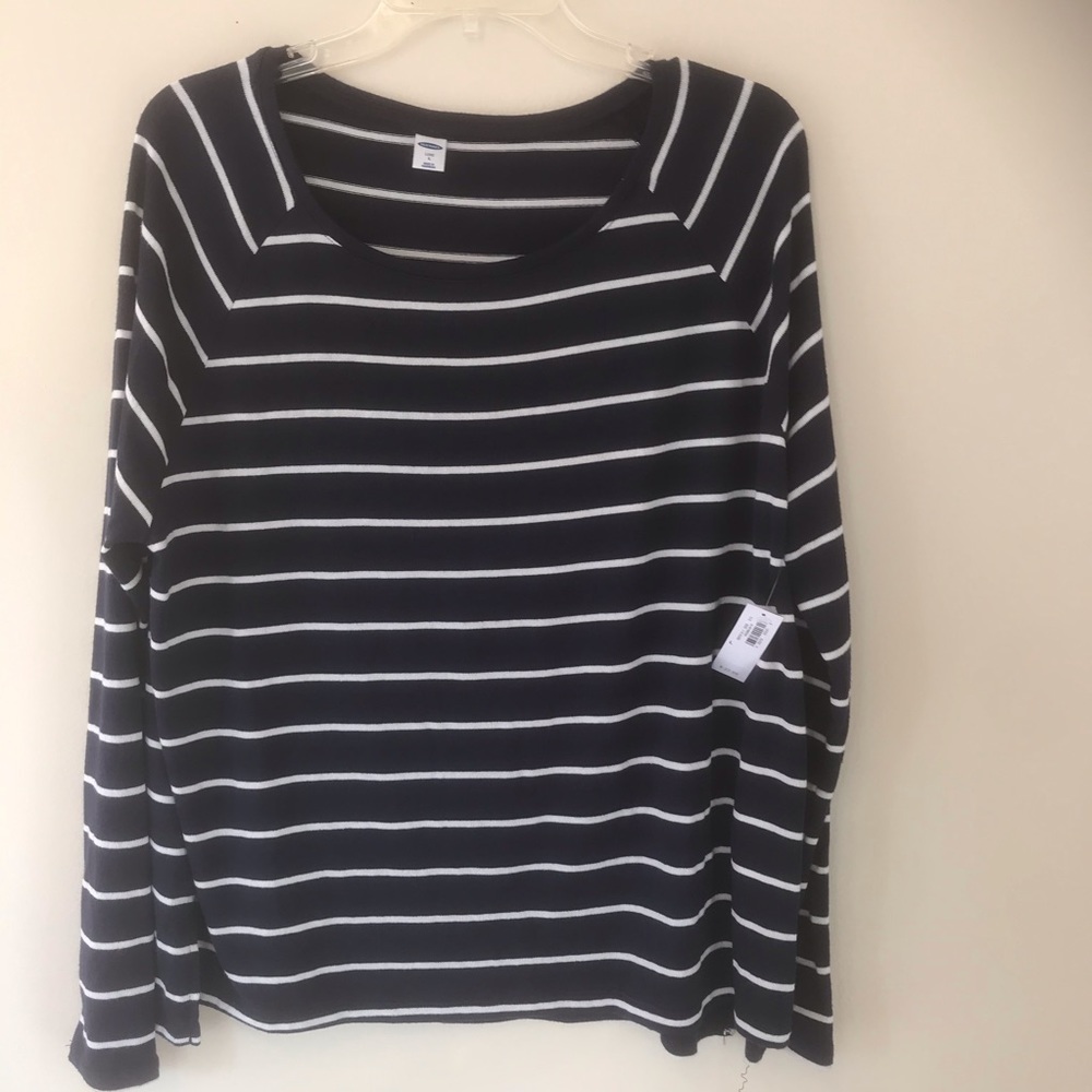 Old Navy white and navy striped shirt Sz Large